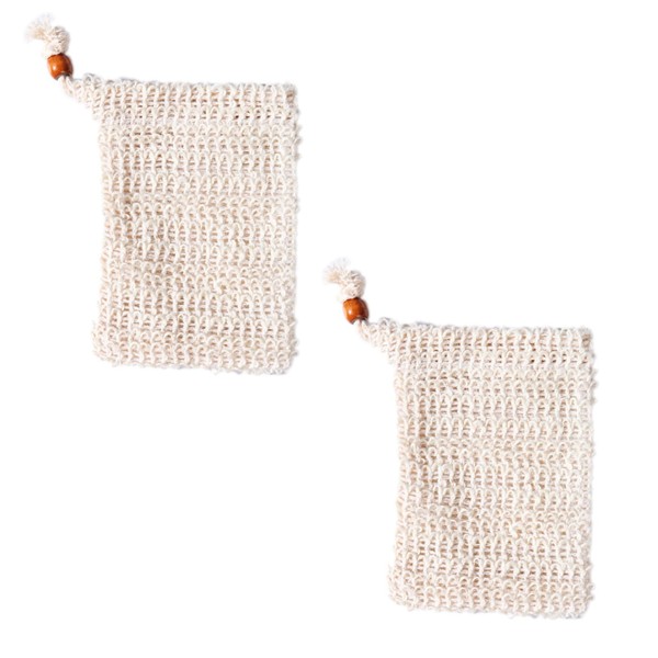 2 Pcs Sisal Soap Bag,Soap Bar Bag with Drawstring,Natural Sisal