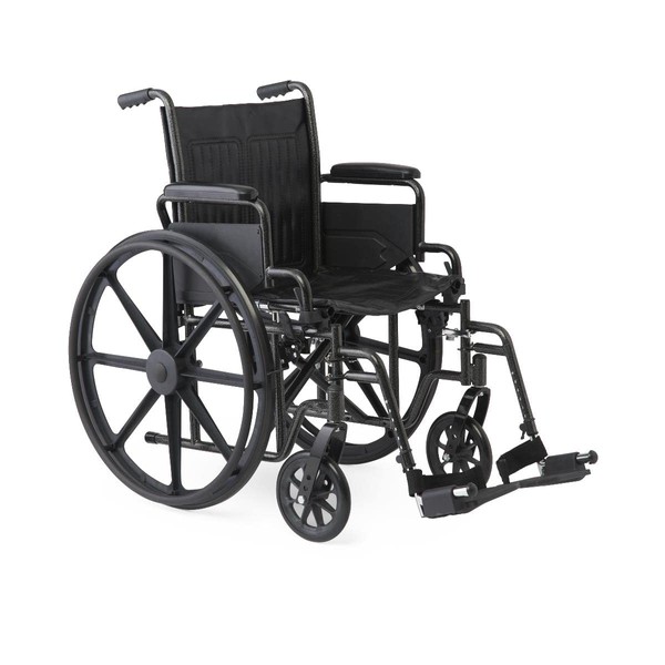 Medline K2 Basic wheelchair with 18"W seat, removeable desk-length arms and swing-away leg rests, Black