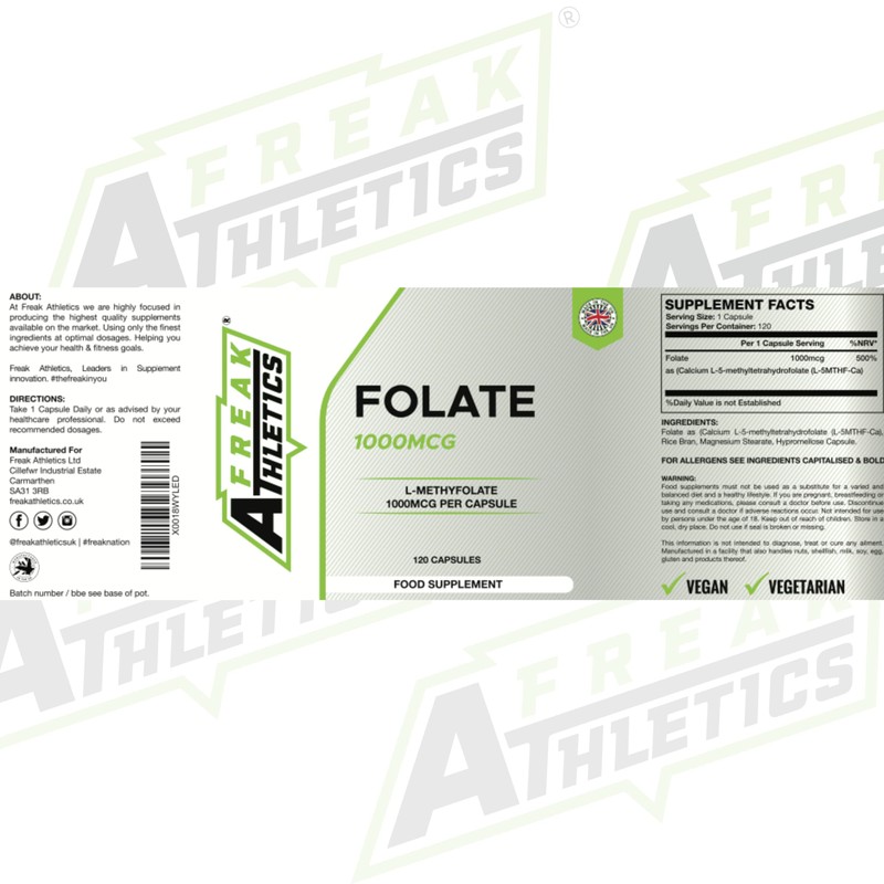 Folate 1000mcg (L-Methylfolate) 120 Capsules, 5-MTHF Active Form of Folic