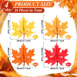 16 Pcs Maple Leaf Inflatable Decoration, 4 Color Large Fall Tree Decorations PVC Fall Inflatables for Indoor Outdoor, Maple Leaf Hanging Ornaments Thanksgiving Decorations