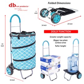 Bigger Cooler Trolley Dolly Insulated Folding Shopping Cart with Removable Bag Rolling Beach Tote Cooler with Wheels Pop Up Golf, Turquoise