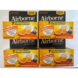 Airborne Pack of 4 Airborne Effervescent Zesty Orange 10 Tablets Each, Total 40 Tablets
