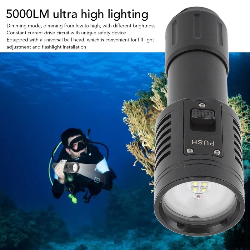 Diving Flashlight 5000LM 6 Light Modes Portable Underwater Flashlight Diving