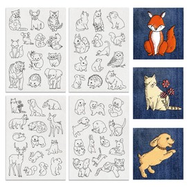 BENECREAT - 4 hojas de bordado soluble en agua para animales, 29.7 x 21.1 cm, gatos, perros, conejos, estabilizador de papel para bordar, soluble en agua, costura a mano para camisas, abrigos, bolsas