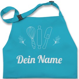 Geschenk mit Namen personalisiert by Shirtracer - Children's Apron for Boys and Girls - Baking Apron - Your Name - Gift Idea for Baking Hobby Baker, Christmas, Mother's Day, Birthday, 2 turquoise