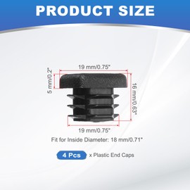 PATIKIL 3/4 Inch Plastic Tubing End Caps, 4 Pcs Square Hole Plug Insert for Round Iron Pipe Chair Leg Table Bookshelves Patio Furniture, Black