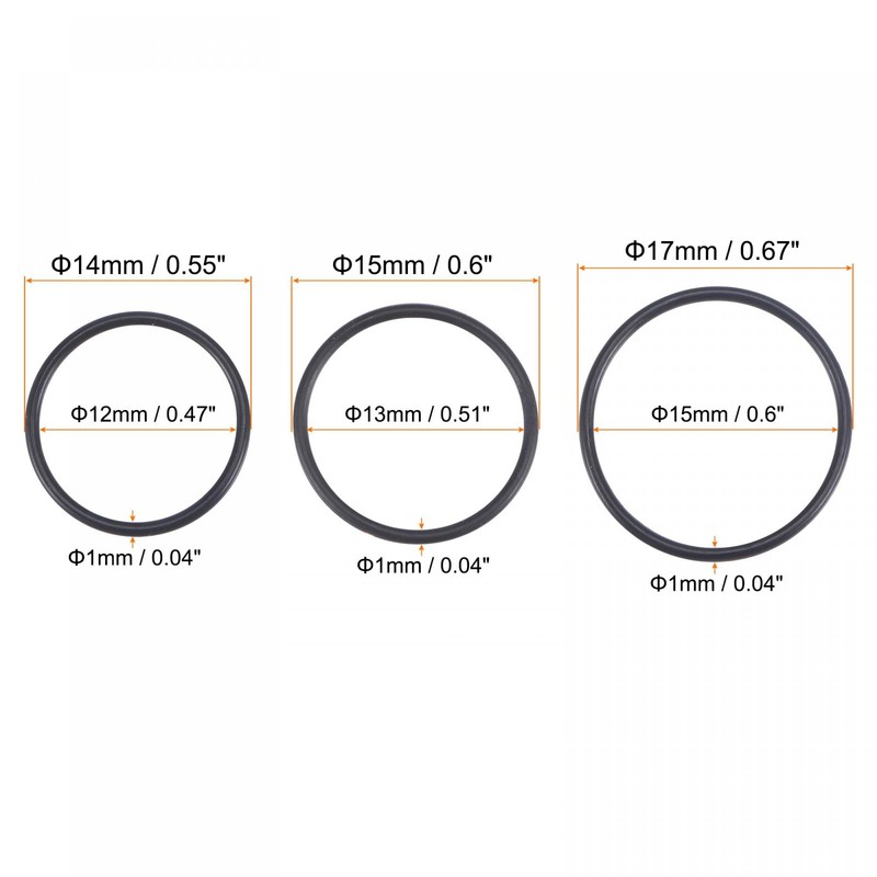 sourcing map Nitrile Rubber O-Rings 14mm 15mm 17mm OD 12mm