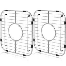 Orgneas Sink Protectors for Kitchen Sink, Universal Double Bowl Sink Bottom Grid 13.2"x11.6"x1.25", 304 Premium Stainless Steel Kitchen Sink Protector Grid Sink Grate Rack Centered Drain 2 Packs