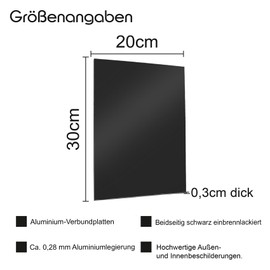 Finest Folia 3 x Aluminium Composite Panel, DIN A4, 20 x 30 cm, Cut, 3 mm Thick for Fence, Gate, Door, Posts, Aluminium Sign, Blank Aluminium Sign, Weatherproof, Blank (3, Black)