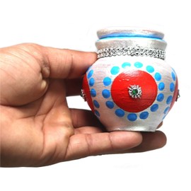 Ashirwad Mitti Kalash Soil Earthen Clay Terracotta Mud Mati for Puja Marriages Karvachoth Pot Grahpravesh Earthenware (2.6 inch D1 Silver)