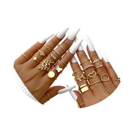 44pcs Chic Gold Knuckle Rings Set For Women,Vintage Stackable Dainty Simple Adjustable Silver Rings,Chunky Signet Cute Ring Pack Jewelry Gift (24pcs(Gold）)