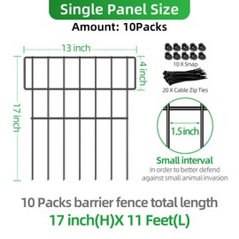 10 Panels Animal Barrier Fencing, No Dig Fence Garden Fencing, 17in(H) x10.8ft(L) Dog Dig Fence Barrier Rustproof Metal Garden Fence Border for Dogs, Bottom Blocker for Outdoor Yard