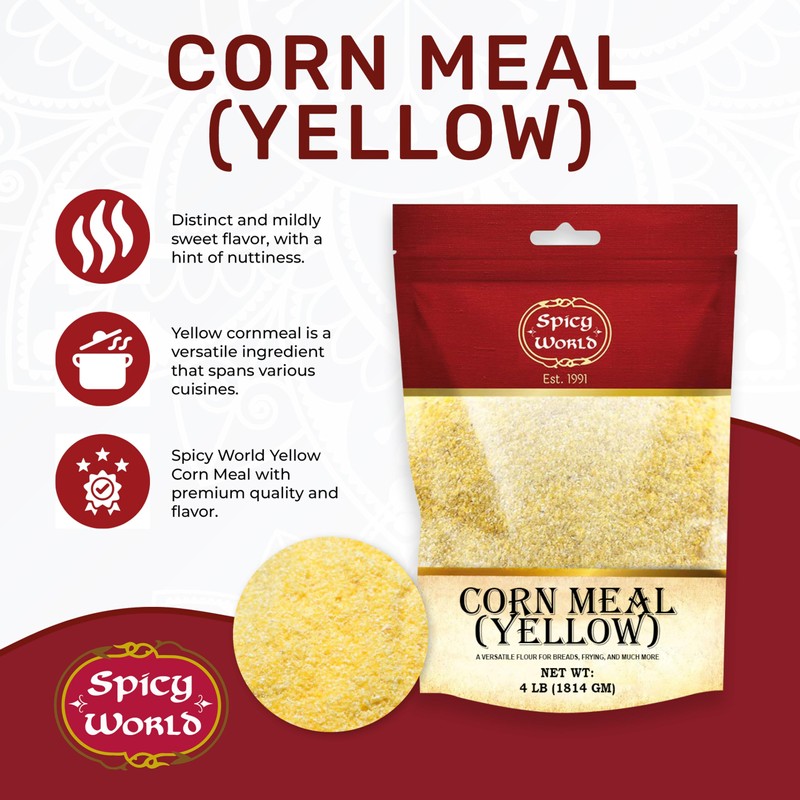 Spicy World Yellow Corn Meal Medium Grind 4 Pound (64oz)