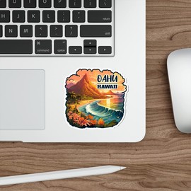 Diamond Head Hawaii Sticker Travel Weatherproof Souvenir Decal Vinyl Small Waterproof for Water Bottle Mug Passport Notebook Laptop Computer Phone Car Stickers Size 4" ID44990