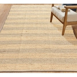 Chardin Home 5x7 Jute Cotton Hand Woven Area Rug, Natural Jute Braided Stripes Boho Farmhouse Rug,Rustic Vintage Reversible Natural Fiber Rug for Living Room, Bedroom, Dining Room, Office, or Entryway