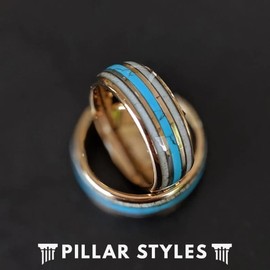 Rose Gold Wedding Band Turquoise Ring Tungsten Antler Wedding Rings for Men with Deer Bone and Turquoise Inlays 8mm Unique Nature Anniversary Gifts for Him