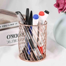 Portalápices de hierro, portalápices para bolígrafos, organizador de mesa, portalápices ahuecado para almacenamiento de escritorio, oro/oro rosa opcional para el hogar de(Rose gold)