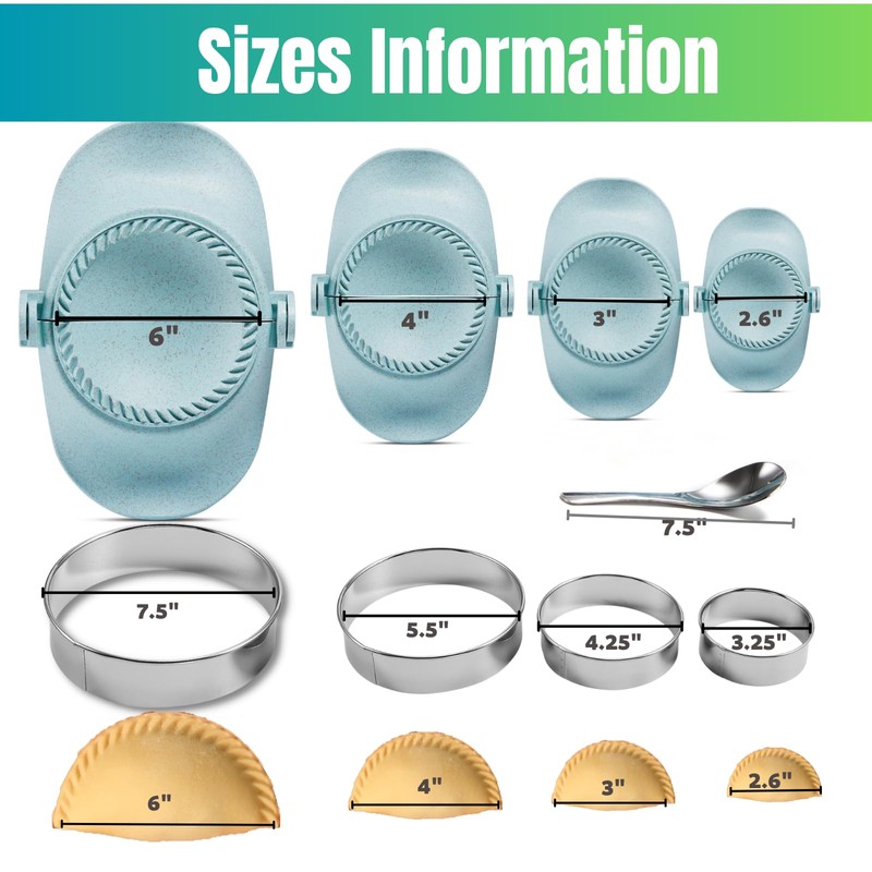MUMSUNG Empanada Maker Press, 4Size (6"+4"+3"+2.6") Professional Dumpling Maker Mold