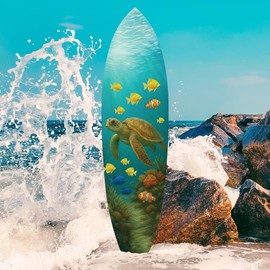 Outdoor Decorative Surfboard Wall Art - Sea Turtle Decor Ocean-Themed, Beach House Sign, Weather Resistant PVC 3 Foot
