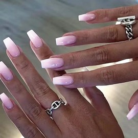 Curvlife Press on Nails Acrylic Fake Nails with Design Full Cover False Nails Reusable Nail Kit with Nail Glue Adhesive Tabs Nail File Artificial Glue on Nails (Gradient purple, 30pcs)