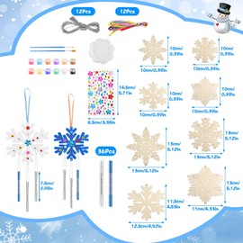 Pack of 12 Snowflake Wind Chime Craft Sets Children's Wood, Painting Craft Set Children's Birthday, Wind Chime Craft Children from 3 4 5 6 Years, Creative Sets for Children Birthday, Party Christmas