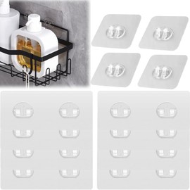 12 Pack Shower Caddy Adhesive Replacement Hooks Transparent Strong Waterproof Wall Hooks No Drilling Bathroom & Kitchen Organizers for Shelves, Soap Holders, Spice Racks (8 Double + 4 Single Hooks)