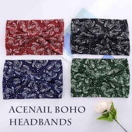 Acenail Wide Headbands Women Boho Turban Knotted Headband Floral Elastic Non Slip Hairband Workout Yoga Head Scarfs Bohemian Headwraps Fashion Hair Accessories for Women and Girls 4Pcs (Boho)