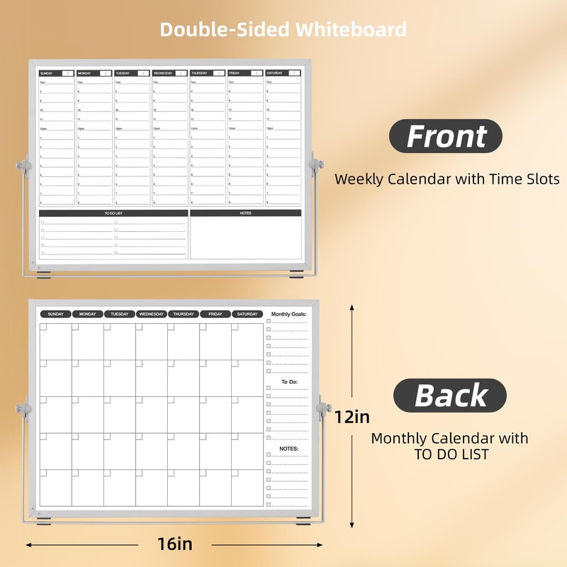 KODAPAGE Planning Boards,White Board Dry Erase Calendar with Stand,Double-Sided Weekly