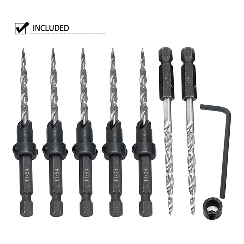 Nvanvmm 5Pcs Wood Countersink Drill Bit Set with 2Pcs Counter