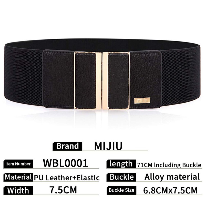 MIJIU Womens Vintage Wide Elastic Stretch Tunic Belts Black Belts