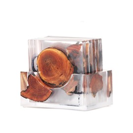 HAOW Rustic Wooden Coasters Set，Farmhouse Coasters with Holder，Coffee Table Decor，Cup Coasters Set of 6，Modern Coasters