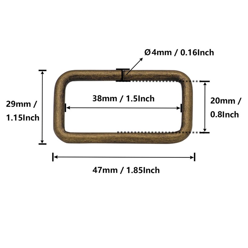 Wuuycoky 1.5" Inner Length Bronze Rectangle Rings Loop Ring No