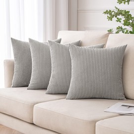 MIULEE Set of 4 Corduroy Cushion Covers Soft Decorative Square Throw Pillow Covers for Cushion Soft Pillowcase Striped Corduroy Cushion Covers Pack of four for Home decor Sofa 16x16inch Light Gray