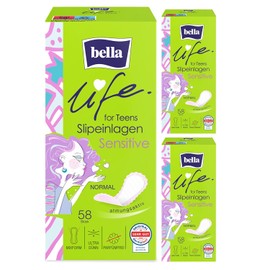 bella Life for Teens Pantiliners Normal Pack of 174 (3 x 58) Unobtrusive Protection in Flexible Mix Form Fragrance-Free