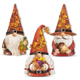 DoubleFill 3pcs Fall Harvest Pilgrim Gnome Figurine Thanksgiving Wooden Little Gnomes Figurines Table Decoration for Autumn Thanksgiving Gifts Home Office Table Harvest Party Autumn Gifts