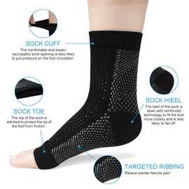 ACWOO Neuropathy Socks, 4 Pairs of Ankle Brace Orthopaedic Compression Socks for Women, Men, Plantar Fasciitis Socks for Plantar Fasciitis, Arthritis, Heel Spurs, Ankle Joint (Black/White, S/M)