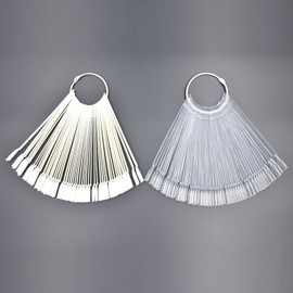 100 Tips White and Transparent Plastic Polish Board Nail Art Display Practice Sticks Wheel with Metal Split Ring Holder