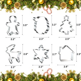 6 Pack Cookie Cutters - Christmas Cookie Cutters, Holiday Cookie Cutters Christmas Baking Supplies, Gingerbread Men, Christmas Tree, Christmas House, Santa Face, Snowflake, Reindeer