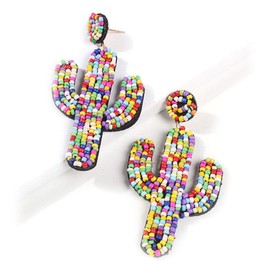Cactus Beaded Earrings for Women - Boho Colorful Beaded Earrings Statement Big Drop Dangle Earrings Summer Holiday Gifts (colorful cactus earrings)
