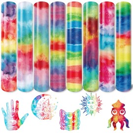 Tintnut Watercolor Heat Transfer Vinyl Iron on Vinyl Sheets - 8 Sheets 12x10 Inch Watercolor Rainbow Multi-color HTV for DIY T-Shirts, Hats, Clothing, Logo, Hat, Textiles HTV Compatible with Cricut