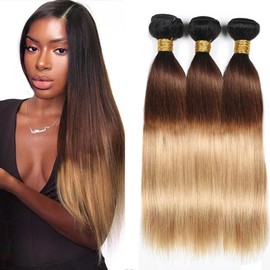 #4 Human Hair Bundles #27 Straight Human Hair Bundles #4 Straight Bundles 14 16 18 inch 3 Bundles Honey Blonde Human Hair Bundles Ombre Brown Human Hair Bundles