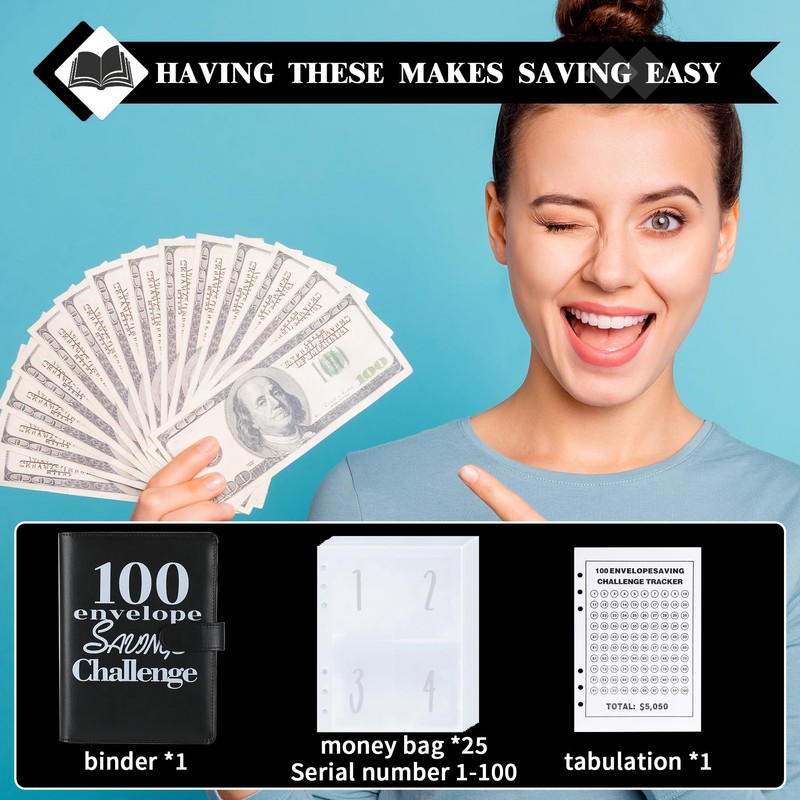 NICOOTH 100 Envelopes Money Saving Binder A5 Savings Challenge Book