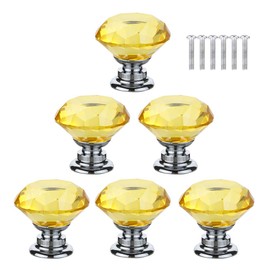 BOZONLI 6pcs 30mm Yellow Crystals Glass Drawer Knobs Cupboard Knobs Door Knobs Cabinet Handle Drawer Pull Handle with Screw