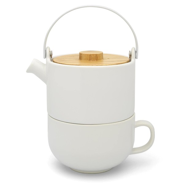 Bredemeijer Tea-for-one Umea White with Bamboo Lid