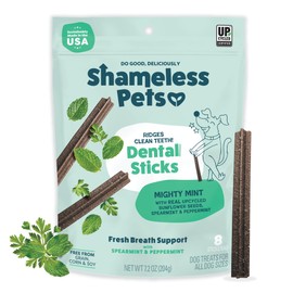 Shameless Pets Dental Chews for Dogs, Mighty Mint Dental Sticks, Healthy Treats for Teeth Cleaning & Fresh Breath - Free from Grain, Corn, & Soy for Small Dogs, 7.2 Ounce Bag