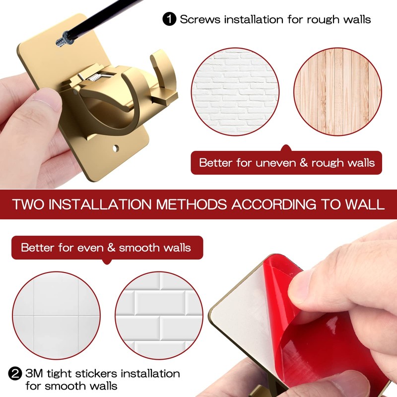 CIEMGNZOC 6PCS No Drill Curtain Rod Brackets, Self-Adhesive Curtain Rods