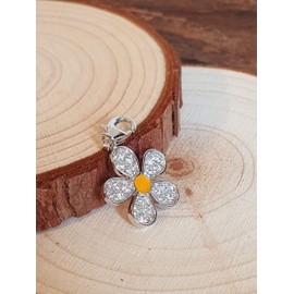 White Cubic Zirconia (CZ) Flower Sterling Silver Clip-On Charm - for Thomas Sabo Style Charm Bracelets. R6189