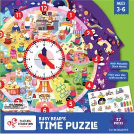 Chalk and Chuckles Busy Bear's Day Tell The Time Puzzle – Fun Time-Telling Game for Kids Ages 3-5
