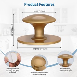 StickNGo 10-Pack Self-Adhesive Cabinet Knobs, No-Drill Self-Stick Drawer Knobs for Dressers, Kitchen, Glass Cabinets, Closets - Strong Adhesive Round Stainless Steel Stick on Handles (10, Gold)