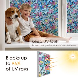 DKTIE Stained Glass Window Film with Free Installation Tools, Day and Night Privacy Window Film No Glue Static Cling for Renters, CTBLT461, 17.7" x 78.7"